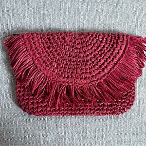 btb Los Angeles Red Raffia Riley Clutch